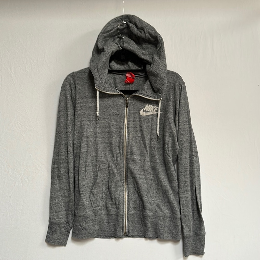 Nike hoodie women's large light sweater with zip grey white logo